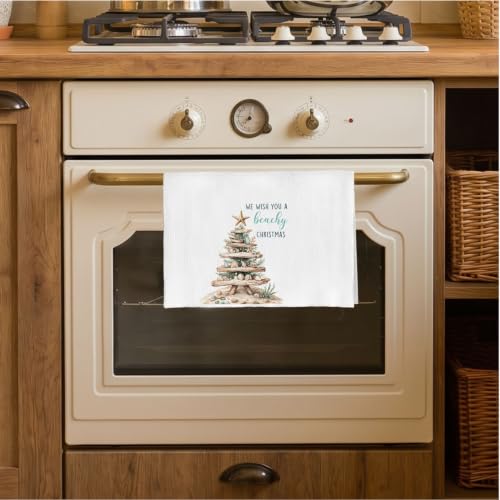 Beach Christmas Tree Towels - Coastal Holiday Decor, 02 Variation