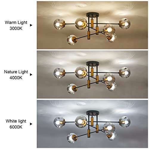 Black and Gold 6-Light Sputnik Ceiling Light Fixture - Mid Century Modern Chandelier