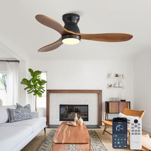 RnRolo Brown 42-Inch Ceiling Fan with Light & Remote, Wooden Blades, Quiet DC Motor
