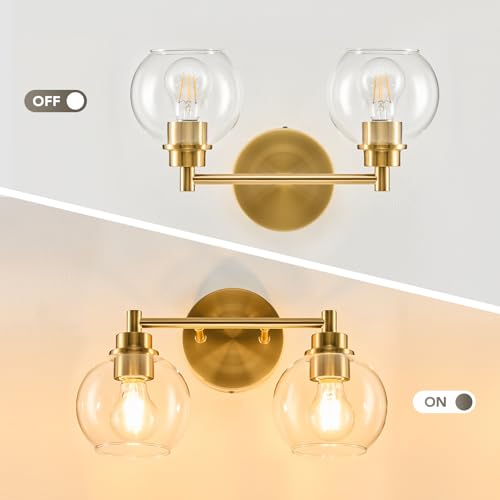 VONLUCE 2-Light Bathroom Vanity Light Fixture, Gold Finish, Modern Wall Sconce