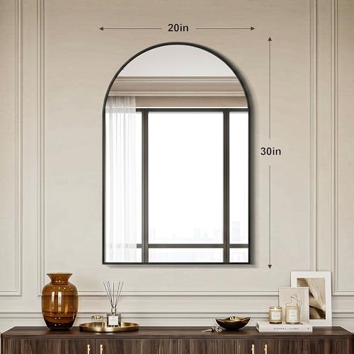 AMOISE 30x20 Inch Black Arched Bathroom Mirror - Pack of 2 Wall Mount Vanity