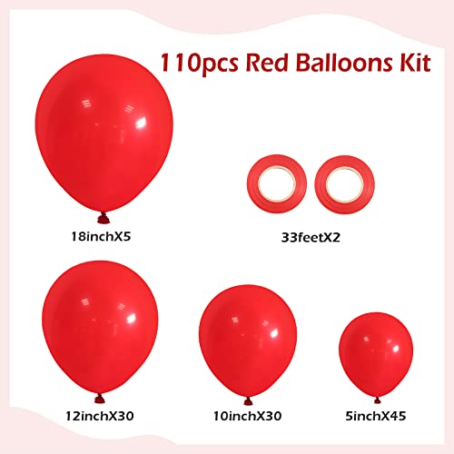 FOTIOMRG 110pcs Red Balloon Arch Kit with 18, 12, 10 & 5 Inch Balloons - Party Decorations
