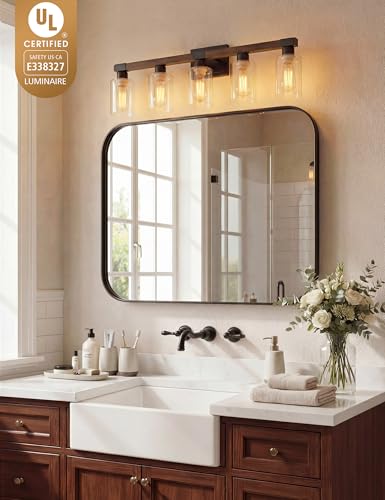 VOLISUN Farmhouse Wood 5-Light Bathroom Vanity Light Fixture, UL Certified