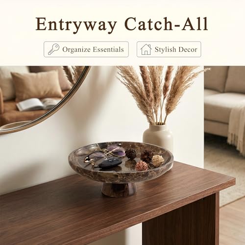 Brown Natural Marble Fruit Bowl with Pedestal – Elegant Kitchen & Dining Decor