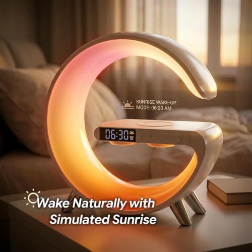 VDZZ 4-in-1 Large White Smart LED Table Lamp with Wireless Charger & Bluetooth Speaker