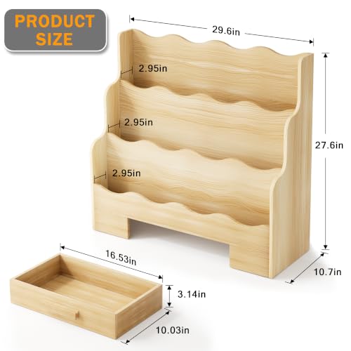 29.6-Inch Kids Montessori Scalloped Bookshelf with Drawer - Toddler Storage