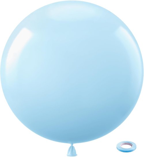 Bezente Pastel Blue Latex Party Balloons - 36 Inch Round Helium Balloons for Birthday & Bridal Events
