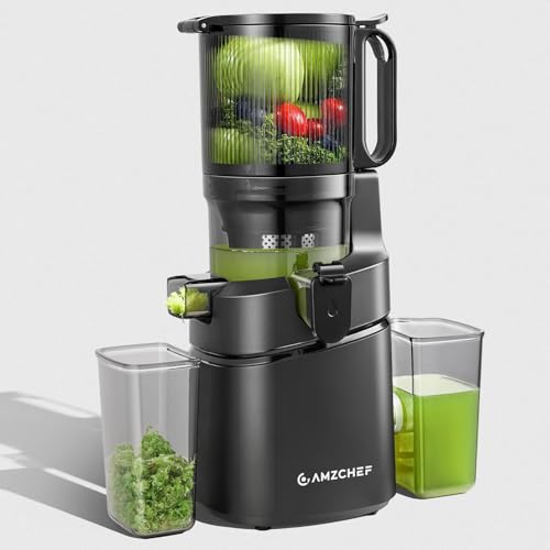 Black Cold Press Juicer Machine with 5.8-Inch Wide Chute for Whole Fruits & Vegetables - AMZCHEF