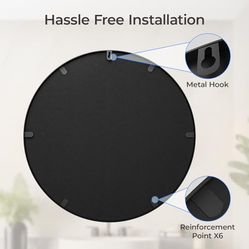 USHOWER 30 Inch Black Bathroom Mirror Over Sink, Round Modern Vanity Mirror, Rust-Resistant Frame, 30" L x 30" W