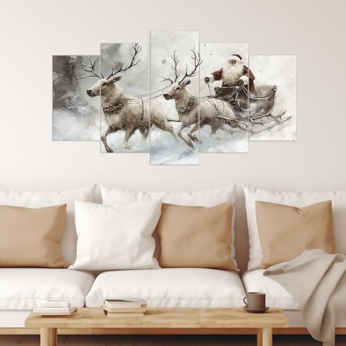 ZXHYWYM Christmas Wall Art Canvas Prints Santa Reindeer Winter Scene Framed 10x16/20/24in - White