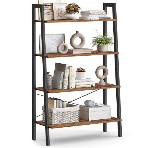 VASAGLE 4-Tier Ladder Shelf Without Back Panels Rustic Brown & Ink Black 31.5W