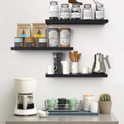 BAYKA Black Floating Shelves Set of 3 22.5in Wall Mount Storage & Decor