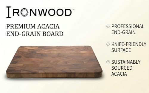 Large End Grain Acacia Wood Cutting & Serving Board - 20 x 14 Inches - Brown - Variation of THIS listing