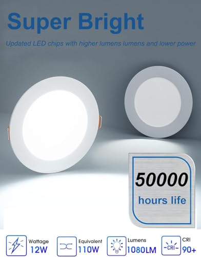 6 Inch LED Recessed Ceiling Light Kit - 24 Pack, 6000K Daylight, 12W Slim Downlight with Junction Box