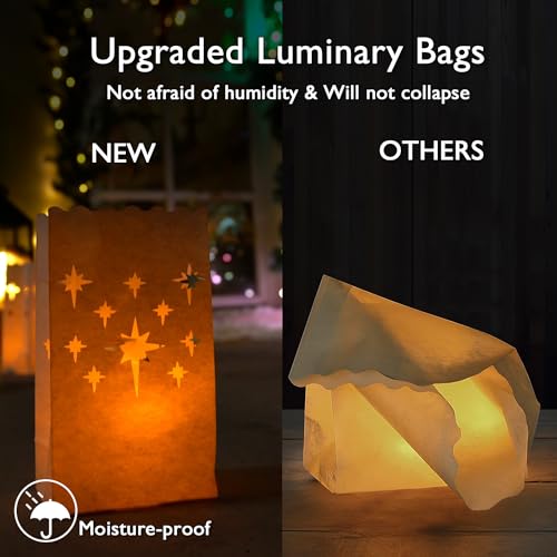 Homemory Christmas 24 Pack Luminary Bags with Flameless LED Tealights