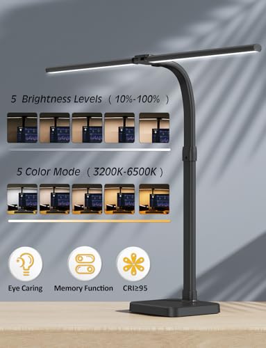 Black Double-Head LED Desk Lamp for Home Office & Study - 24W Architect Light with Adjustable Gooseneck