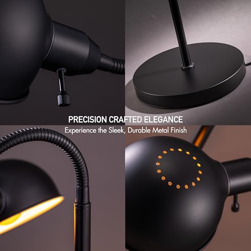 O'Bright Black Adjustable Floor Lamp with Flexible Gooseneck & Rotatable Shade, E26 Socket, 10-Inch Base