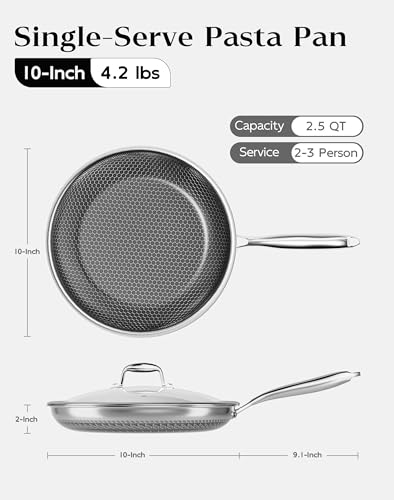 10 Inch Nonstick Frying Pan with Lid Honeycomb Surface PFAS-Free All Cooktops