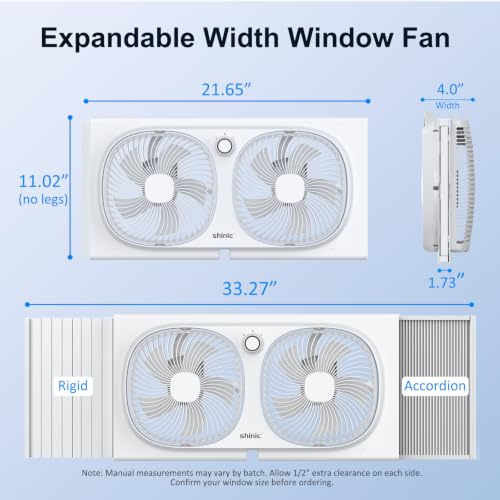 Adjustable Window Fan with 3 Speeds, 180°+90° Rotatable Heads, Reversible, Fits 21.65-33.27 Inch Windows - Home & Kitchen