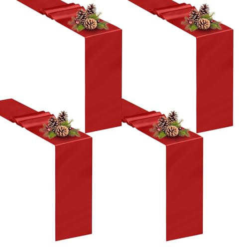 COSINIA 4 Pack Red Satin Table Runners 12 x 108 in - Reusable Seamless Design