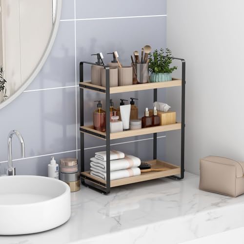 HNRLOY Bathroom Counter Organizer - 3 Tier Burlywood Makeup Shelf
