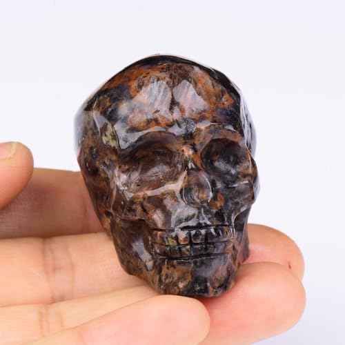 2 Inch Mahogany Obsidian Crystal Skulls Decor,Human Skull Sculpture Statues Healing Crystal Decor,Halloween Skull Figurines,Home Office Decoration Christmas Meditation Gifts for Men Women