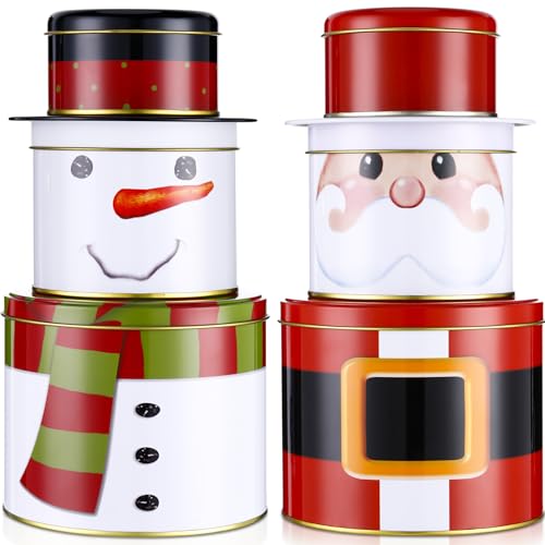 Tandefio 2 Sets Christmas Cookie Tins with Lids - 3 Layer Metal Holiday Gift Boxes