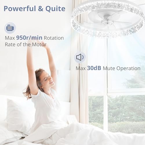 22 Inch White Ceiling Fan with Lights Remote Control Reversible Motor Dimmable