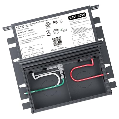 Inexaccessories 60W 24V Dimmable LED Driver with Built-in Junction Box for Lutron & Leviton Dimmer