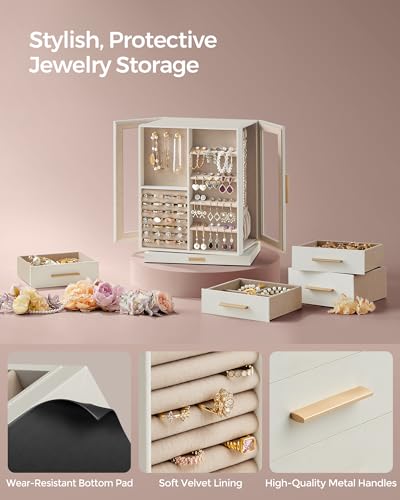 SONGMICS Cloud White Jewelry Box Organizer with 360° Rotating 5 Drawers - GISELLA Collection