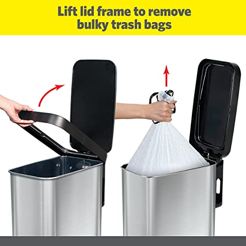 Stainless Steel Slim Trash Can with Clorox Odor Protection - 45L Kitchen Waste Bin with Soft Close Lid & Step Pedal