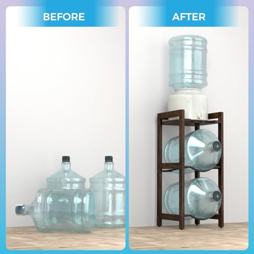 2Holder 1Shelf Water Jug Stand with Top Shelf Walnut - 5 Gallon Water Bottle Holder