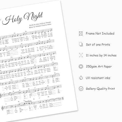JarThenaAMCS Christmas Carol Wall Art Prints O Holy Night Music Sheet Art Poster Minimalist Xmas Hymn Wall Decor for Gallery Living Room Bedroom (UNFRAMED, 11x14in)