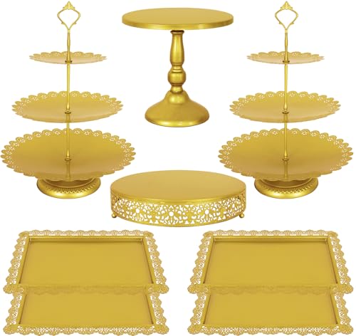 Gold 8-Piece Cake Stand Set Metal Dessert Display Tiered Serving Trays