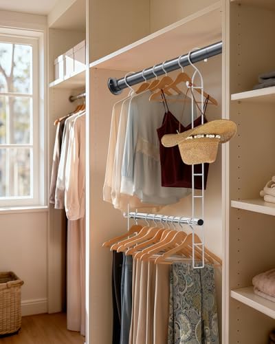 Stainless Steel Hanging Closet Rod with Side Hooks - Adjustable 29 Inch, 2 Pack