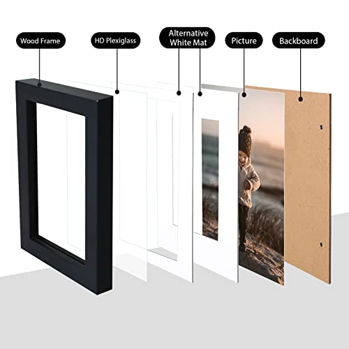 KINLINK Black A5 Picture Frame with Mat, Solid Wood, 4x6 & Wall Mount