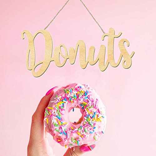 2pcs Donuts Wood Signs Cutouts Wooden Donuts Letter Hanging Signs DIY Block Words Decorative Signs for Wreath Door Wall Birthday Wedding Party Decoration