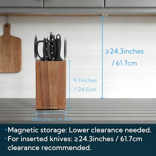 KITCHENDAO Magnetic Knife Block - Fixed Parallel Slot, 360° Rotary Acacia Wood, Large Capacity Kitchen Organizer