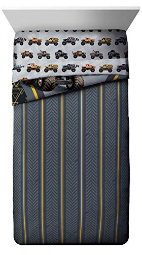 Monster Jam Twin Bed Set - Reversible Comforter & Sheet Bedding for Kids, Grave Digger & Max-D