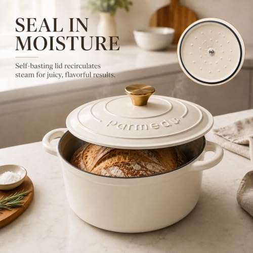 Enameled Cast Iron Dutch Oven 5.5QT for Sourdough Bread - Cream White