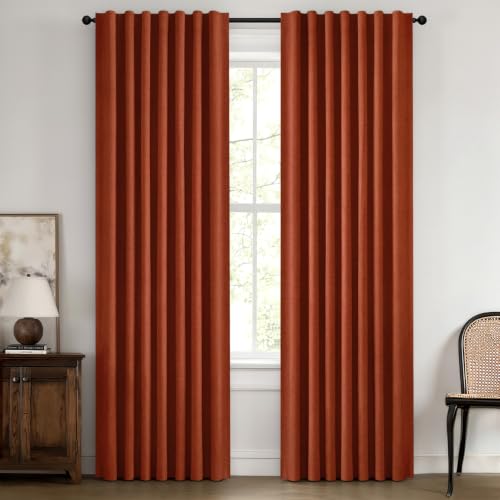 Blackout Linen Curtains 42 x 84 Inches - Burnt Orange, 2 Panels - Fall Collection