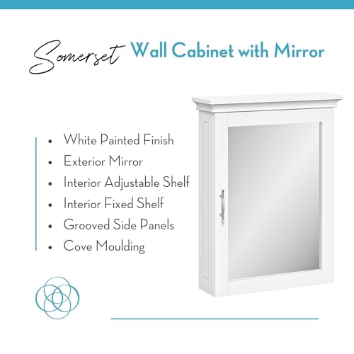 Wall Cabinet for Bathroom Medicine Storage with Mirror - White, 19.3 x 6 x 24.9 Inches - Soft Close Hinges