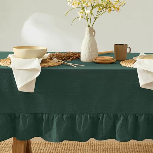 Monday Moose Teal Green Ruffle Farmhouse Rustic Cotton Tablecloth 60x120 Inches