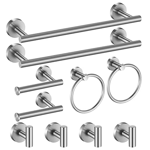 Brushed Nickel Bathroom Hardware Set 10 Pieces - 16 Inch Towel Bar & Accessories
