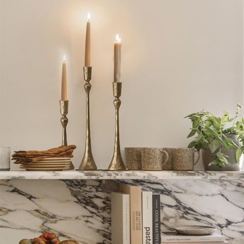 Vintage Cast Iron Taper Candle Holder Set - Antique Brass, 3 Sizes