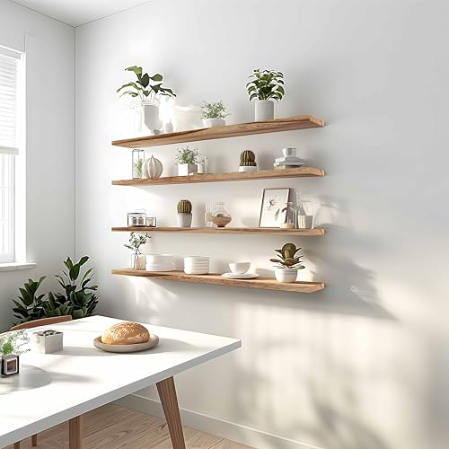 GXYAWPJ 48 Inch Rustic Light Wood Floating Wall Shelves Set of 4