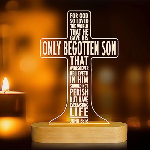 Lampeez Baptism Gift for Kids, Cross Night Light Wooden Novelty Lamp Illusion Decoration USB Power Bedroom Decor Xmas Holiday Christening Dedication Gift for Boy Girl