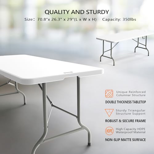 VINGLI 6-Foot Portable Folding Plastic Table Set - 2 Pack, Indoor & Outdoor
