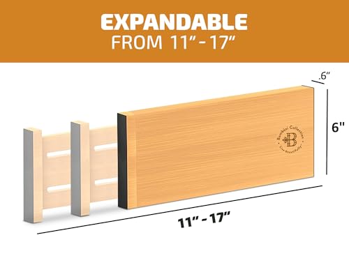 Bambüsi Bamboo Drawer Dividers - 6 Inch High, Expandable 11.5-17 Inch Wide Organizer Set