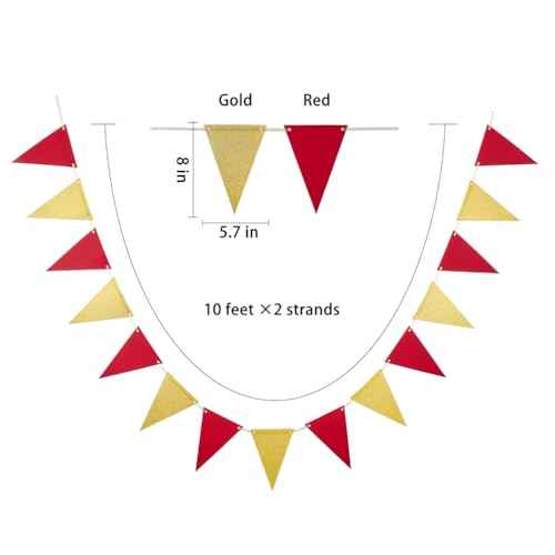 MOWO Gold Red Pennant Banner Paper Bunting Hanging Decoration for Birthday Graduation Retirement Party, Pack of 30 Counts Pennant, 20 feet